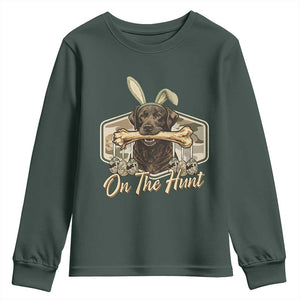 Funny Egg Hunter Youth Sweatshirt On The Hunt Camo Easter Labrador Dog TS11 Dark Forest Green Print Your Wear
