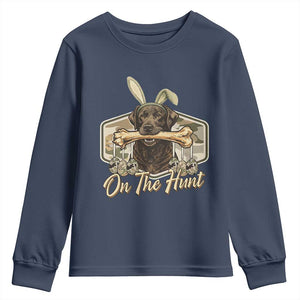 Funny Egg Hunter Youth Sweatshirt On The Hunt Camo Easter Labrador Dog TS11 Navy Print Your Wear