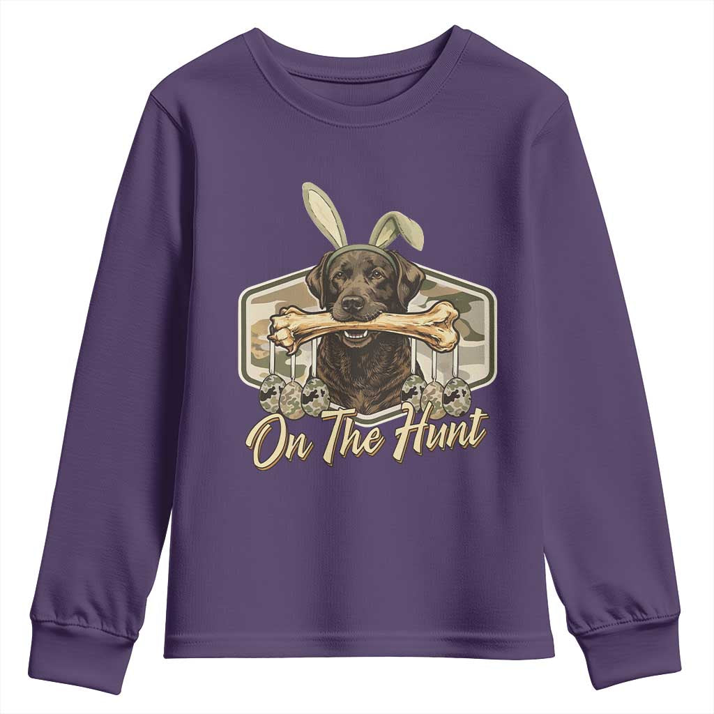 Funny Egg Hunter Youth Sweatshirt On The Hunt Camo Easter Labrador Dog TS11 Purple Print Your Wear