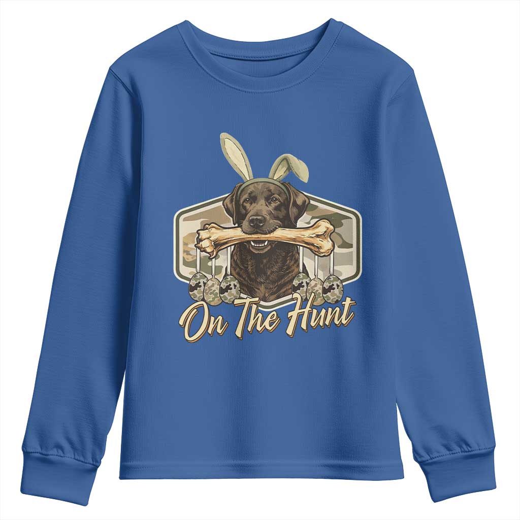 Funny Egg Hunter Youth Sweatshirt On The Hunt Camo Easter Labrador Dog TS11 Royal Blue Print Your Wear