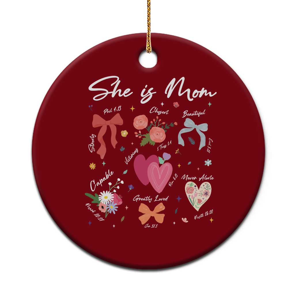 Mama Christian Religious Ceramic Ornament She Is Mom Mother's Day Jesus Flowers Bow TS11 1pc Red Print Your Wear