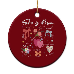 Mama Christian Religious Ceramic Ornament She Is Mom Mother's Day Jesus Flowers Bow TS11 1pc Red Print Your Wear