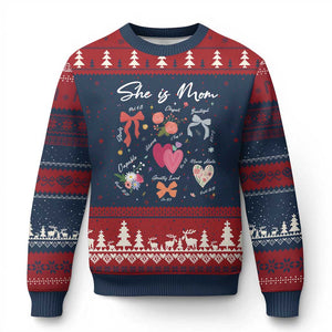 Mama Christian Religious Ugly Christmas Sweater She Is Mom Mother's Day Jesus Flowers Bow TS11 Navy Red Print Your Wear