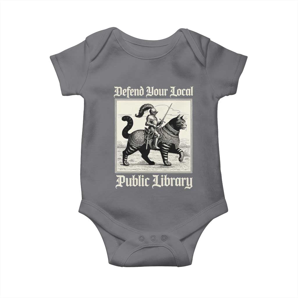 Defend Your Local Public Library Baby Onesie Knight Cat for Fantasy Book Lovers TS11 Charcoal Print Your Wear