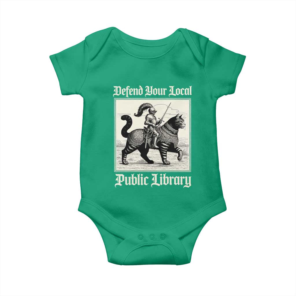 Defend Your Local Public Library Baby Onesie Knight Cat for Fantasy Book Lovers TS11 Irish Green Print Your Wear