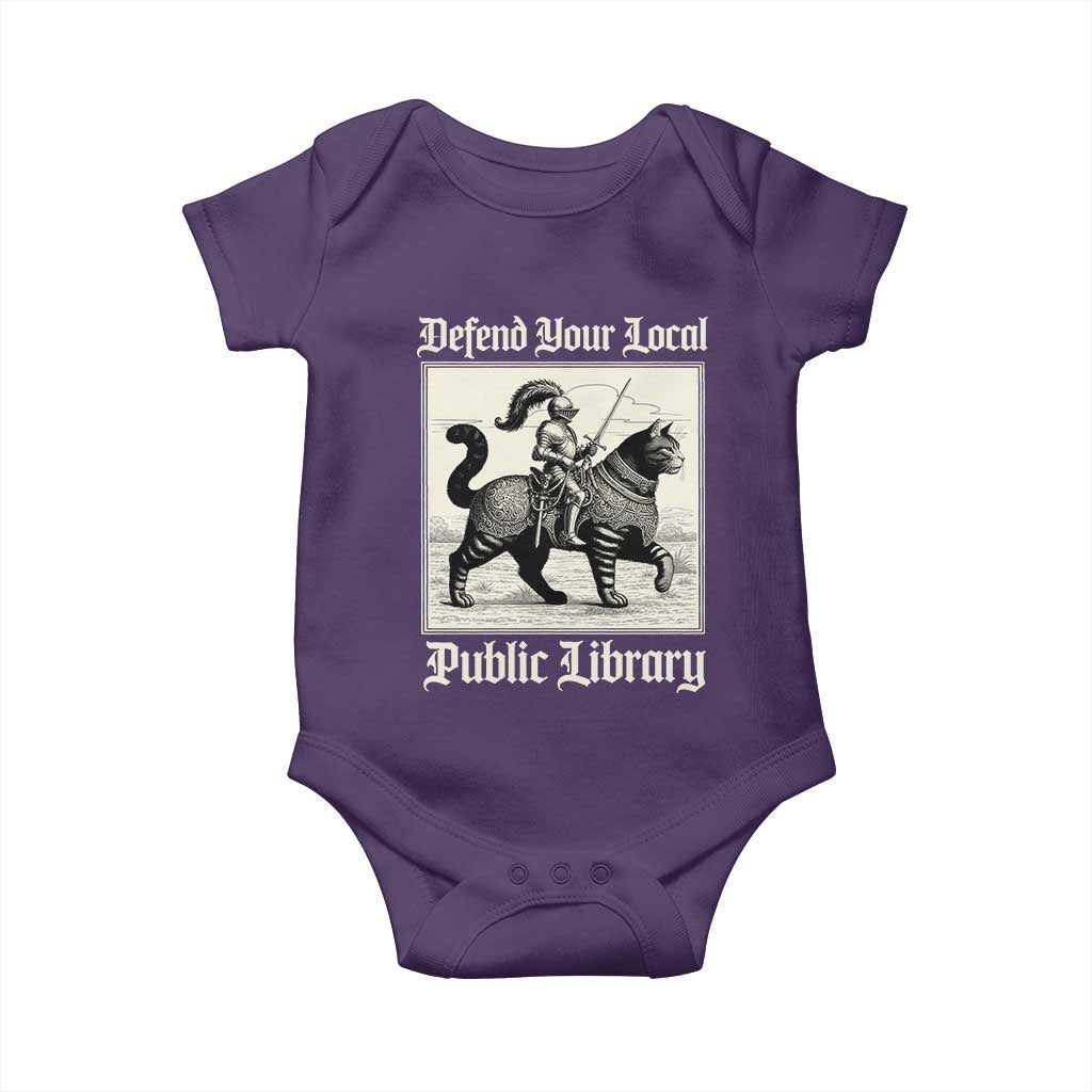 Defend Your Local Public Library Baby Onesie Knight Cat for Fantasy Book Lovers TS11 Purple Print Your Wear