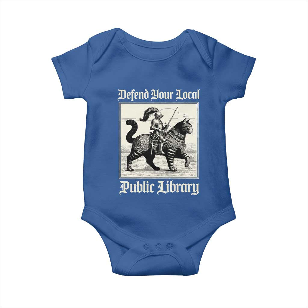 Defend Your Local Public Library Baby Onesie Knight Cat for Fantasy Book Lovers TS11 Royal Blue Print Your Wear