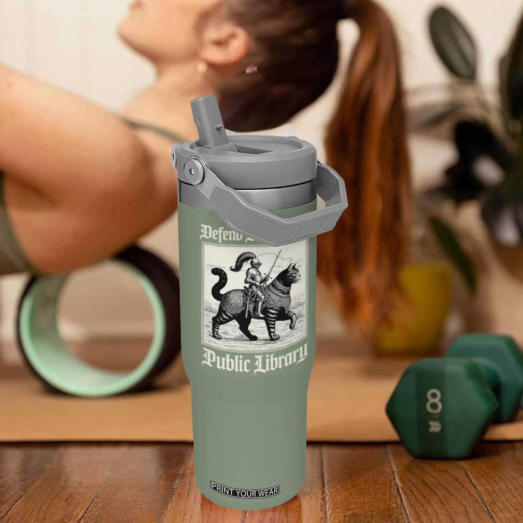 Defend Your Local Public Library Flip Straw Tumbler Knight Cat for Fantasy Book Lovers TS11 One Size: 30 oz Moss Green Print Your Wear