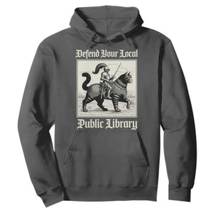 Defend Your Local Public Library Hoodie Knight Cat for Fantasy Book Lovers TS11 Dark Heather Print Your Wear