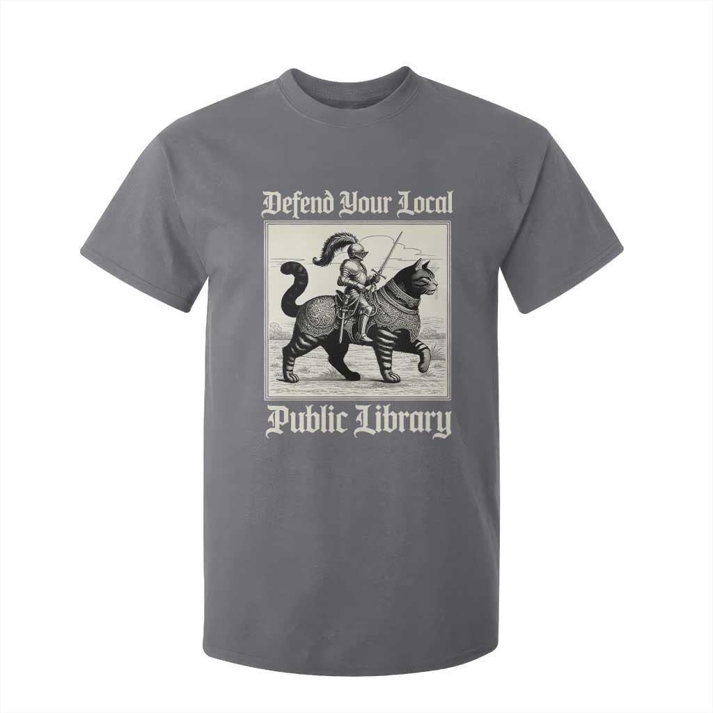 Defend Your Local Public Library T Shirt For Kid Knight Cat for Fantasy Book Lovers TS11 Charcoal Print Your Wear