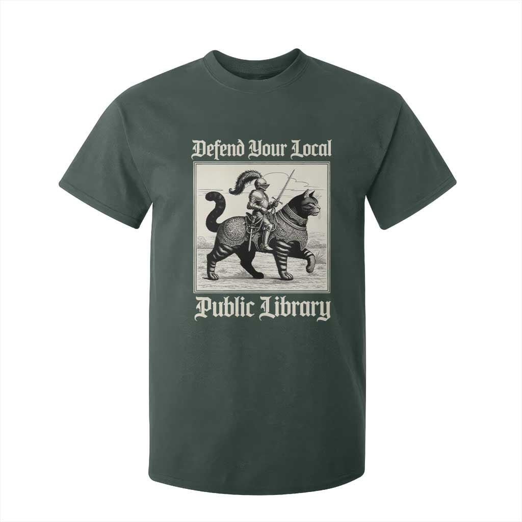 Defend Your Local Public Library T Shirt For Kid Knight Cat for Fantasy Book Lovers TS11 Dark Forest Green Print Your Wear