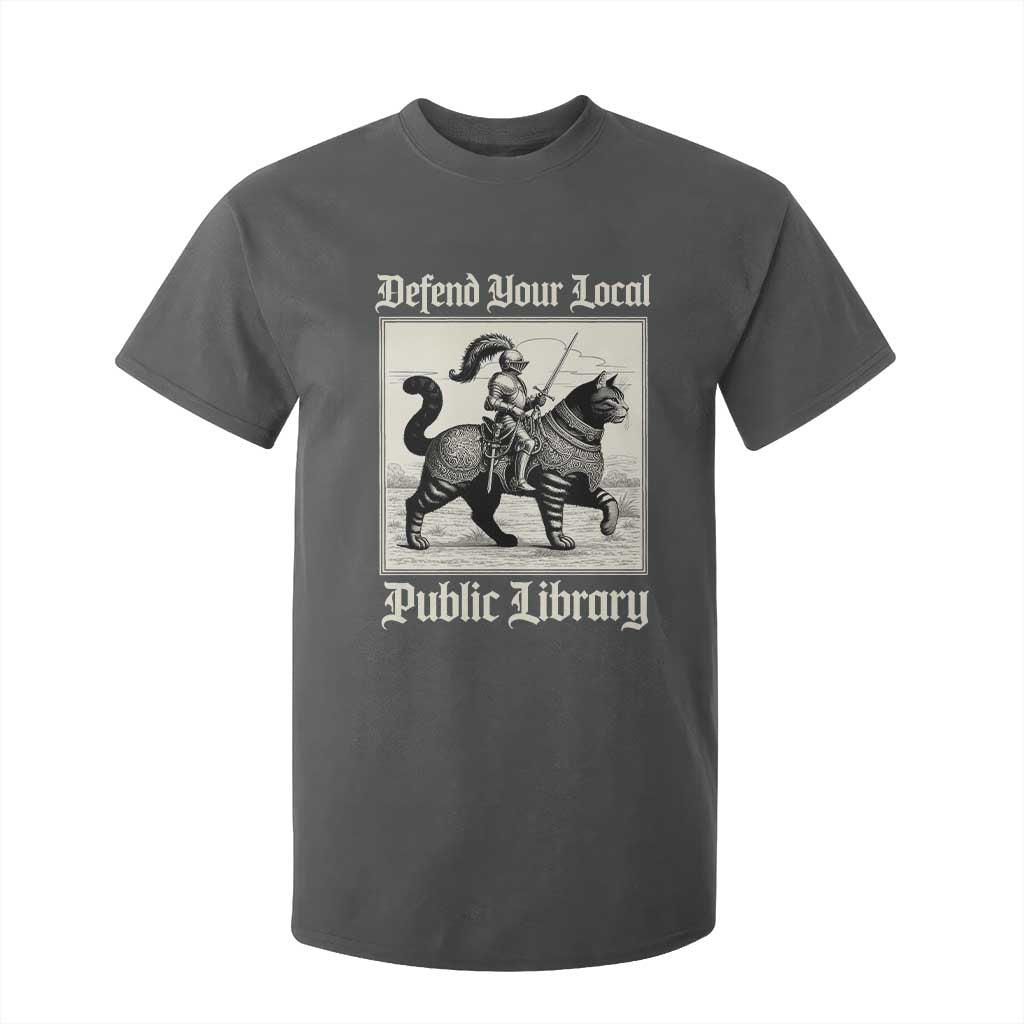 Defend Your Local Public Library T Shirt For Kid Knight Cat for Fantasy Book Lovers TS11 Dark Heather Print Your Wear