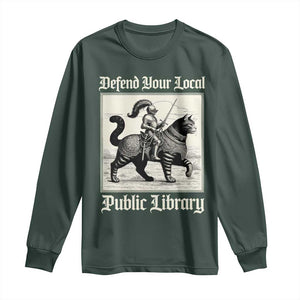 Defend Your Local Public Library Long Sleeve Shirt Knight Cat for Fantasy Book Lovers TS11 Dark Forest Green Print Your Wear