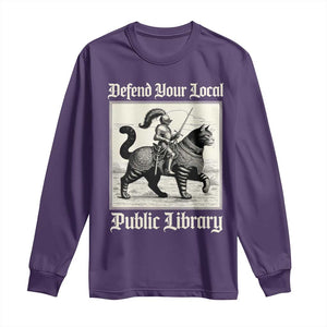 Defend Your Local Public Library Long Sleeve Shirt Knight Cat for Fantasy Book Lovers TS11 Purple Print Your Wear