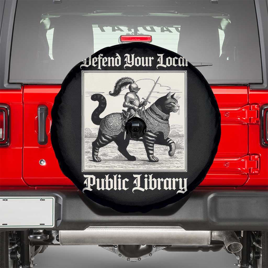 Defend Your Local Public Library Spare Tire Cover Knight Cat for Fantasy Book Lovers TS11 Black Print Your Wear