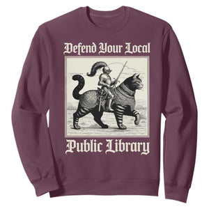 Defend Your Local Public Library Sweatshirt Knight Cat for Fantasy Book Lovers TS11 Maroon Print Your Wear