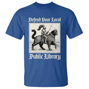 Defend Your Local Public Library T Shirt Knight Cat for Fantasy Book Lovers TS11 Royal Blue Print Your Wear
