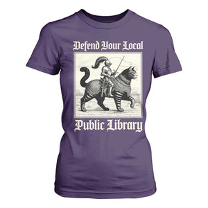 Defend Your Local Public Library T Shirt For Women Knight Cat for Fantasy Book Lovers TS11 Purple Print Your Wear