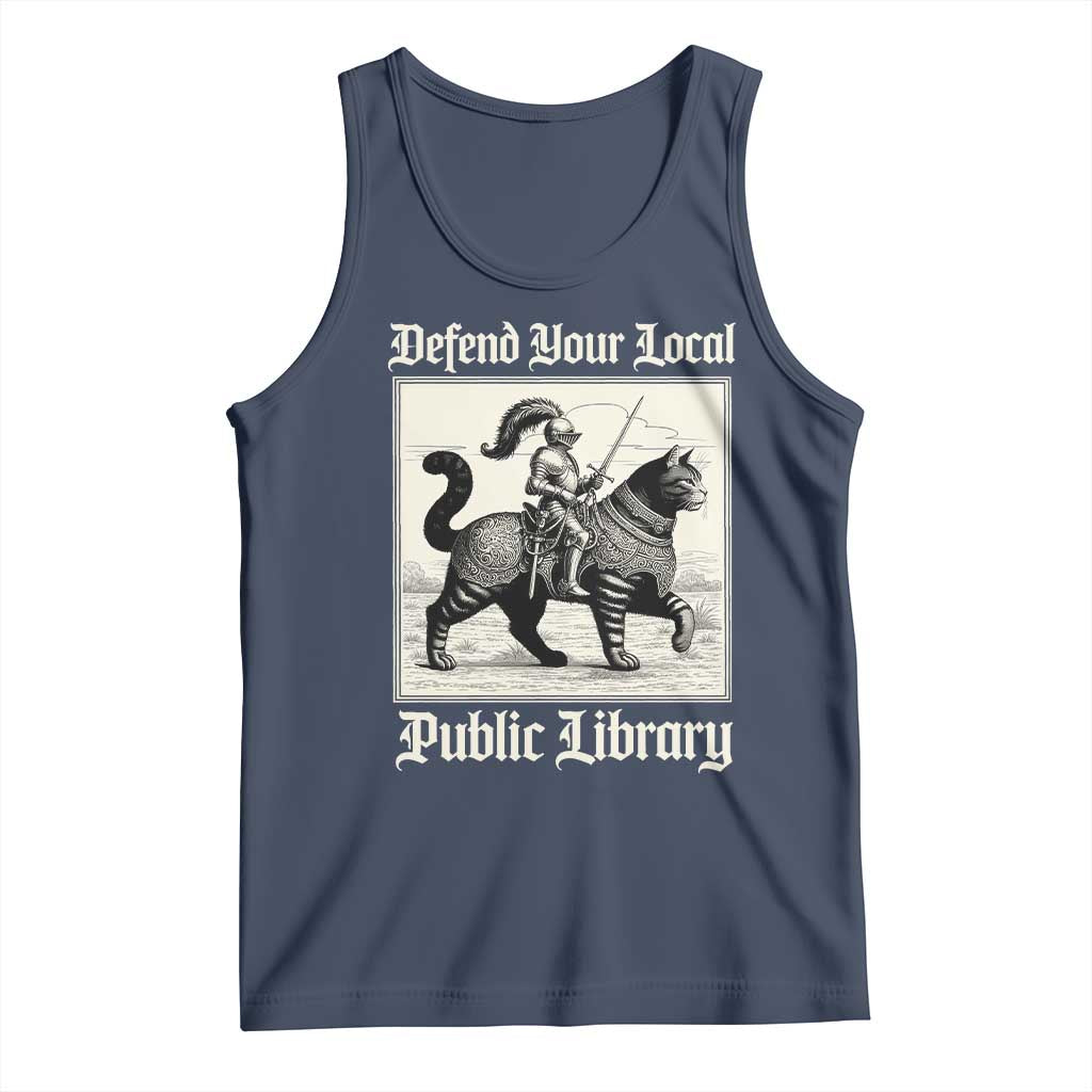 Defend Your Local Public Library Tank Top Knight Cat for Fantasy Book Lovers TS11 Navy Print Your Wear