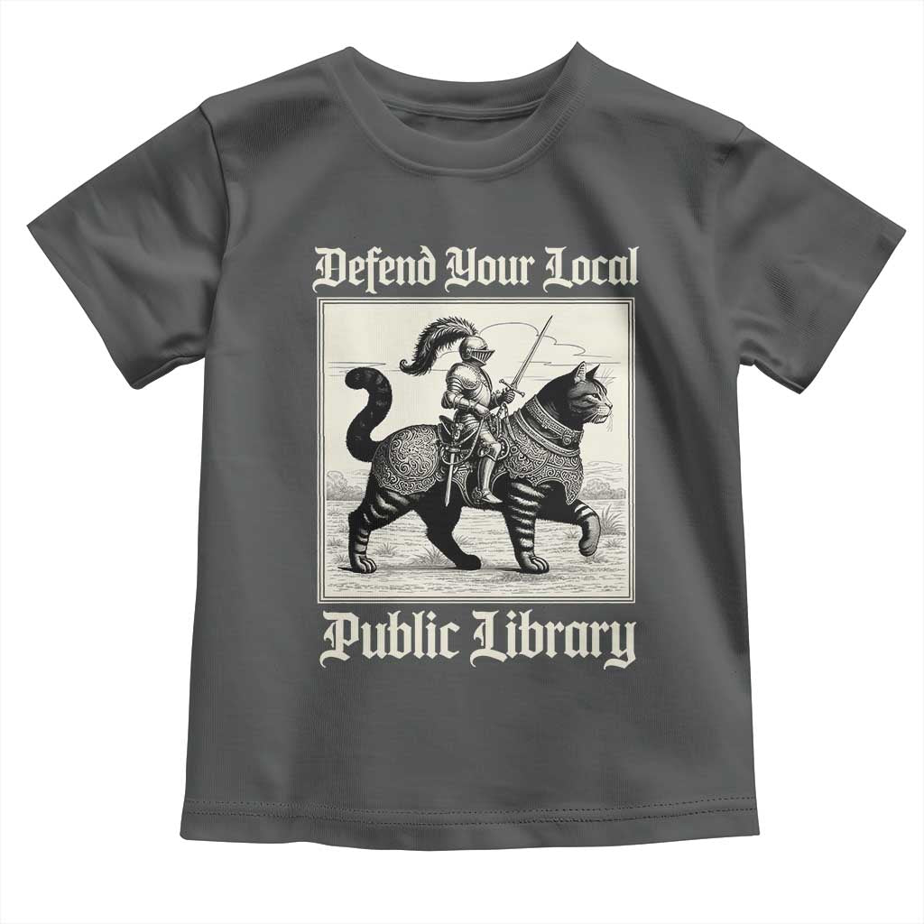 Defend Your Local Public Library Toddler T Shirt Knight Cat for Fantasy Book Lovers TS11 Dark Heather Print Your Wear