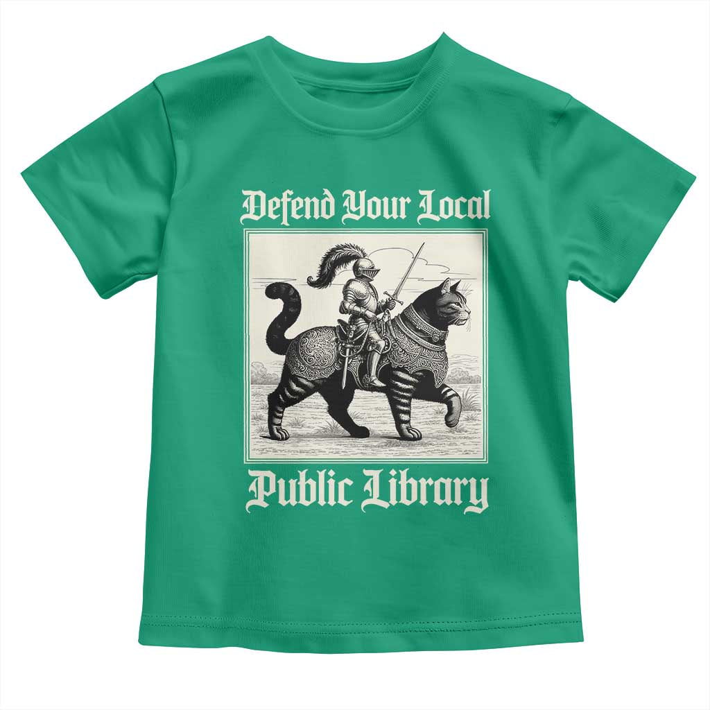 Defend Your Local Public Library Toddler T Shirt Knight Cat for Fantasy Book Lovers TS11 Irish Green Print Your Wear