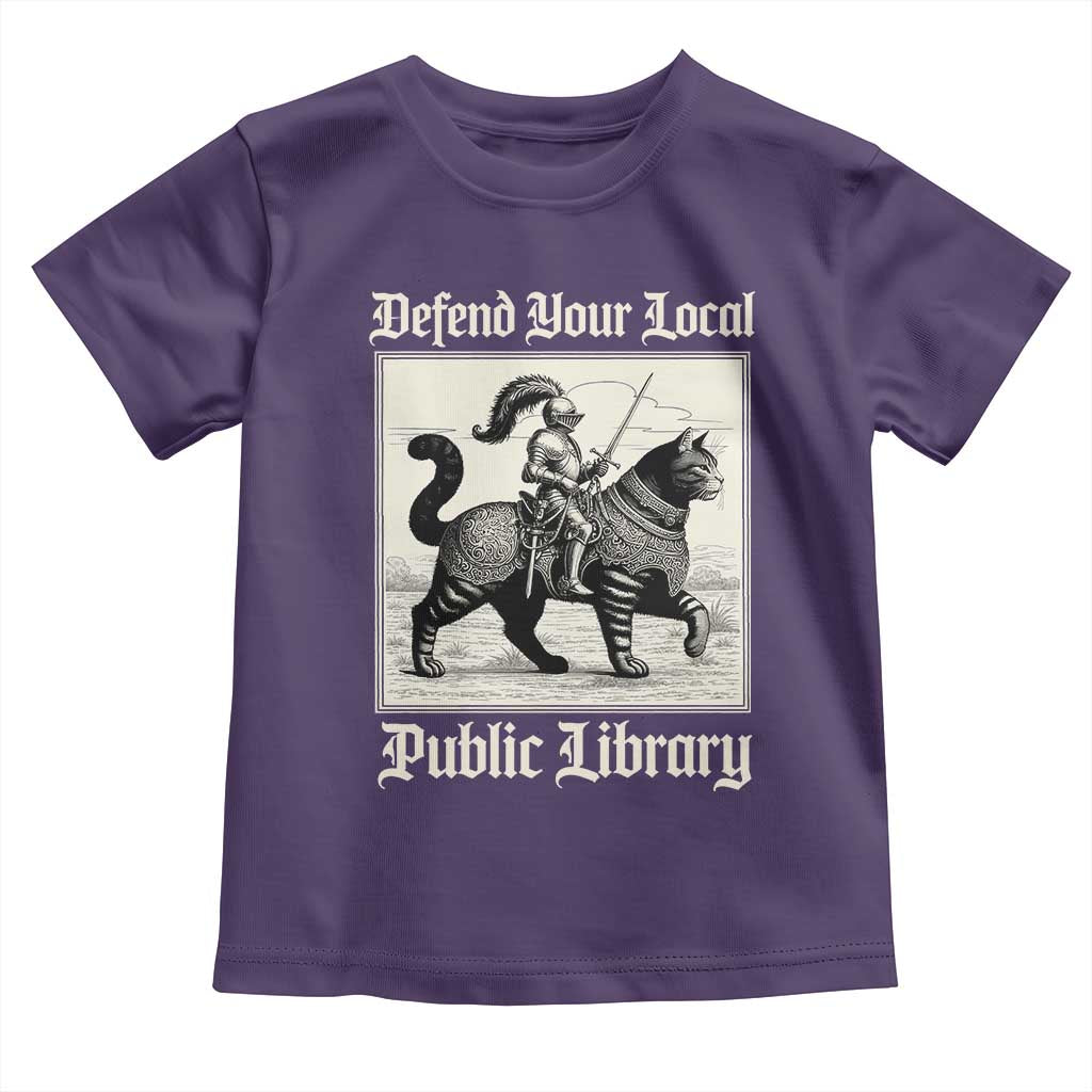 Defend Your Local Public Library Toddler T Shirt Knight Cat for Fantasy Book Lovers TS11 Purple Print Your Wear
