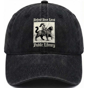 Defend Your Local Public Library Washed Cotton Baseball Cap Knight Cat for Fantasy Book Lovers TS11 Print Your Wear