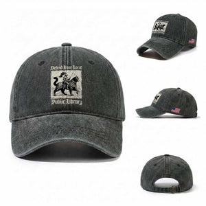 Defend Your Local Public Library Washed Cotton Baseball Cap Knight Cat for Fantasy Book Lovers TS11 Washed Cap Universal Fit Dark Green Print Your Wear