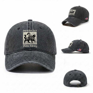 Defend Your Local Public Library Washed Cotton Baseball Cap Knight Cat for Fantasy Book Lovers TS11 Washed Cap Universal Fit Dark Gray Print Your Wear