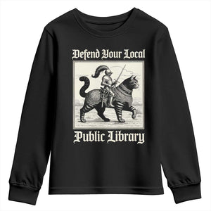Defend Your Local Public Library Youth Sweatshirt Knight Cat for Fantasy Book Lovers TS11 Black Print Your Wear