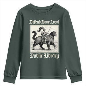 Defend Your Local Public Library Youth Sweatshirt Knight Cat for Fantasy Book Lovers TS11 Dark Forest Green Print Your Wear
