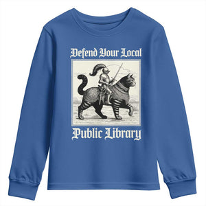 Defend Your Local Public Library Youth Sweatshirt Knight Cat for Fantasy Book Lovers TS11 Royal Blue Print Your Wear