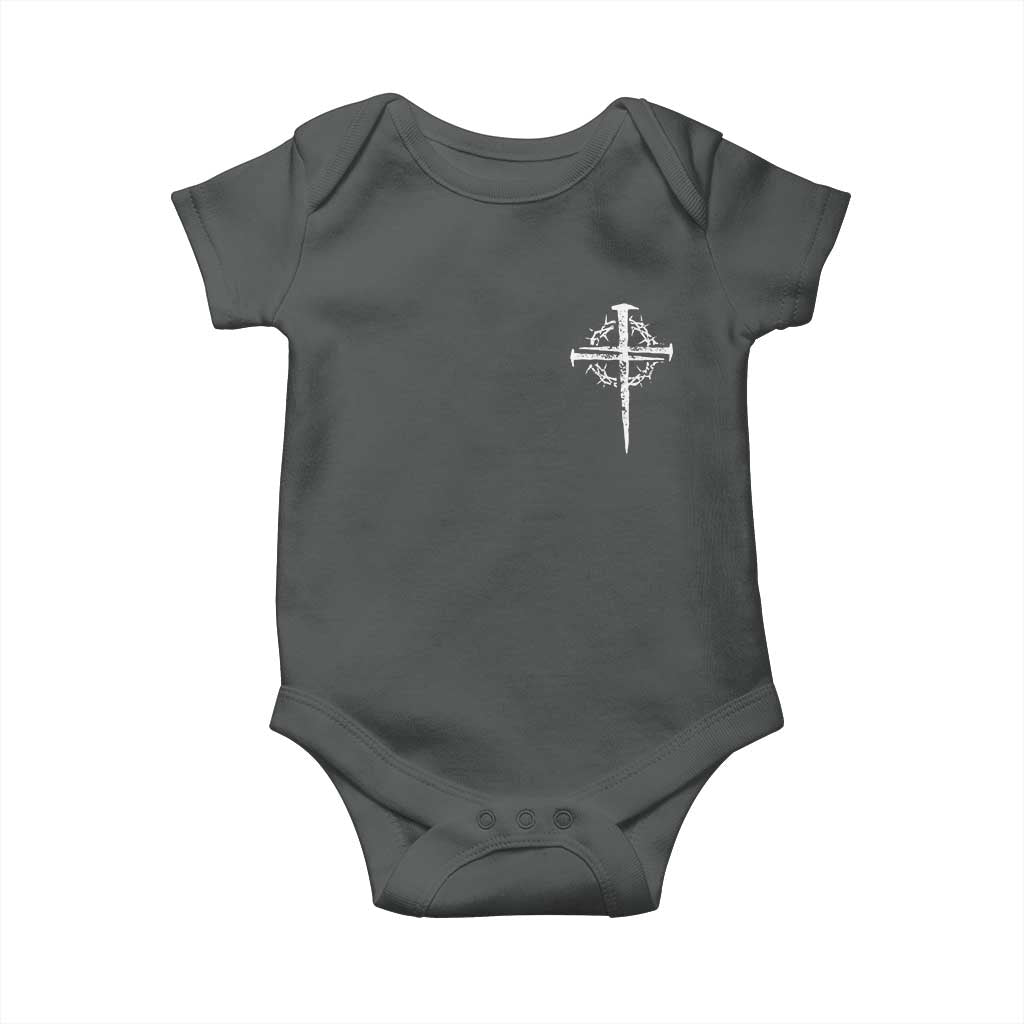 Christian Religious Jesus Shirt with Cross Logo Graphic Baby Onesie TS11 Dark Heather Print Your Wear