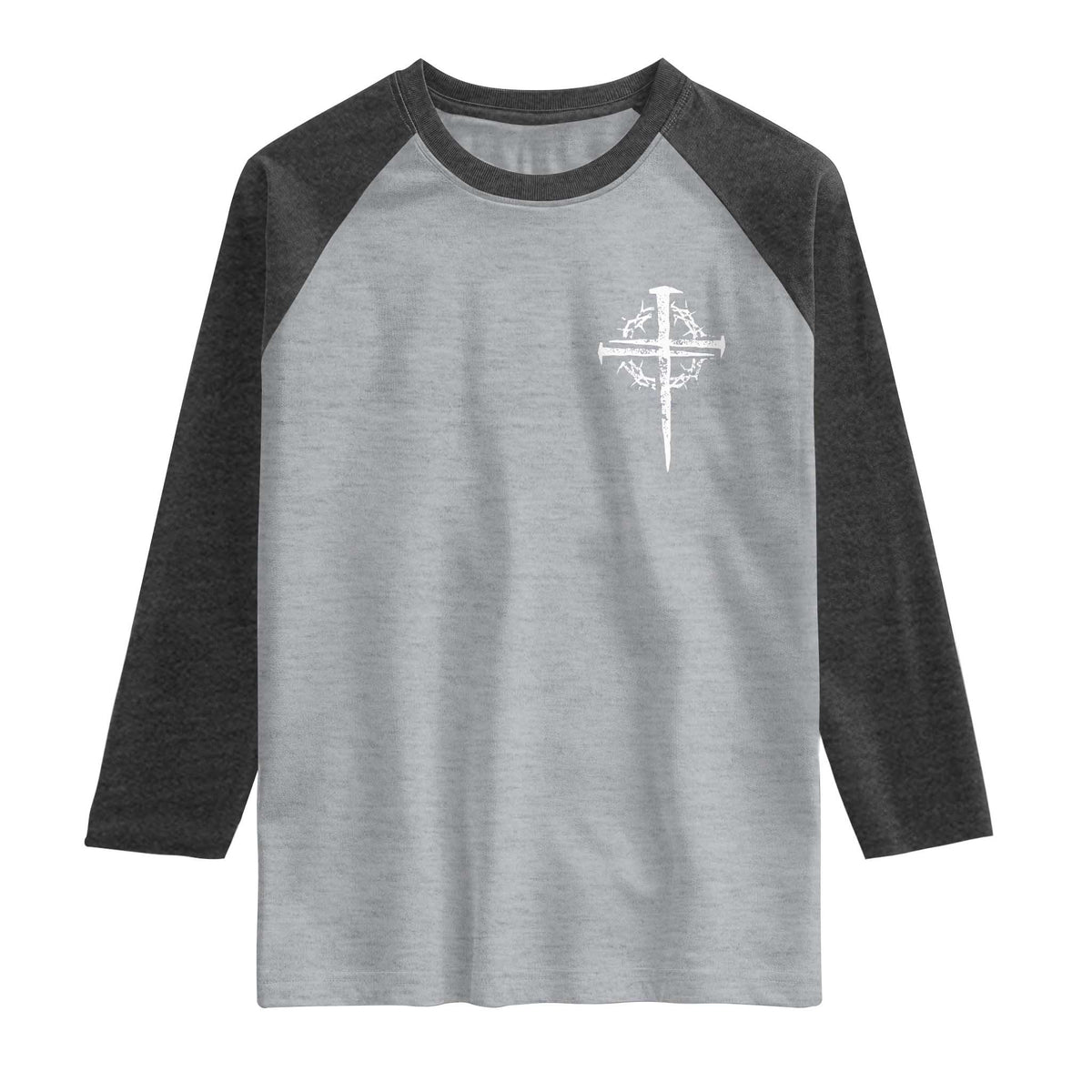 Christian Religious Jesus Shirt with Cross Logo Graphic Raglan Shirt TS11 Heather Gray Heather Charcoal Print Your Wear