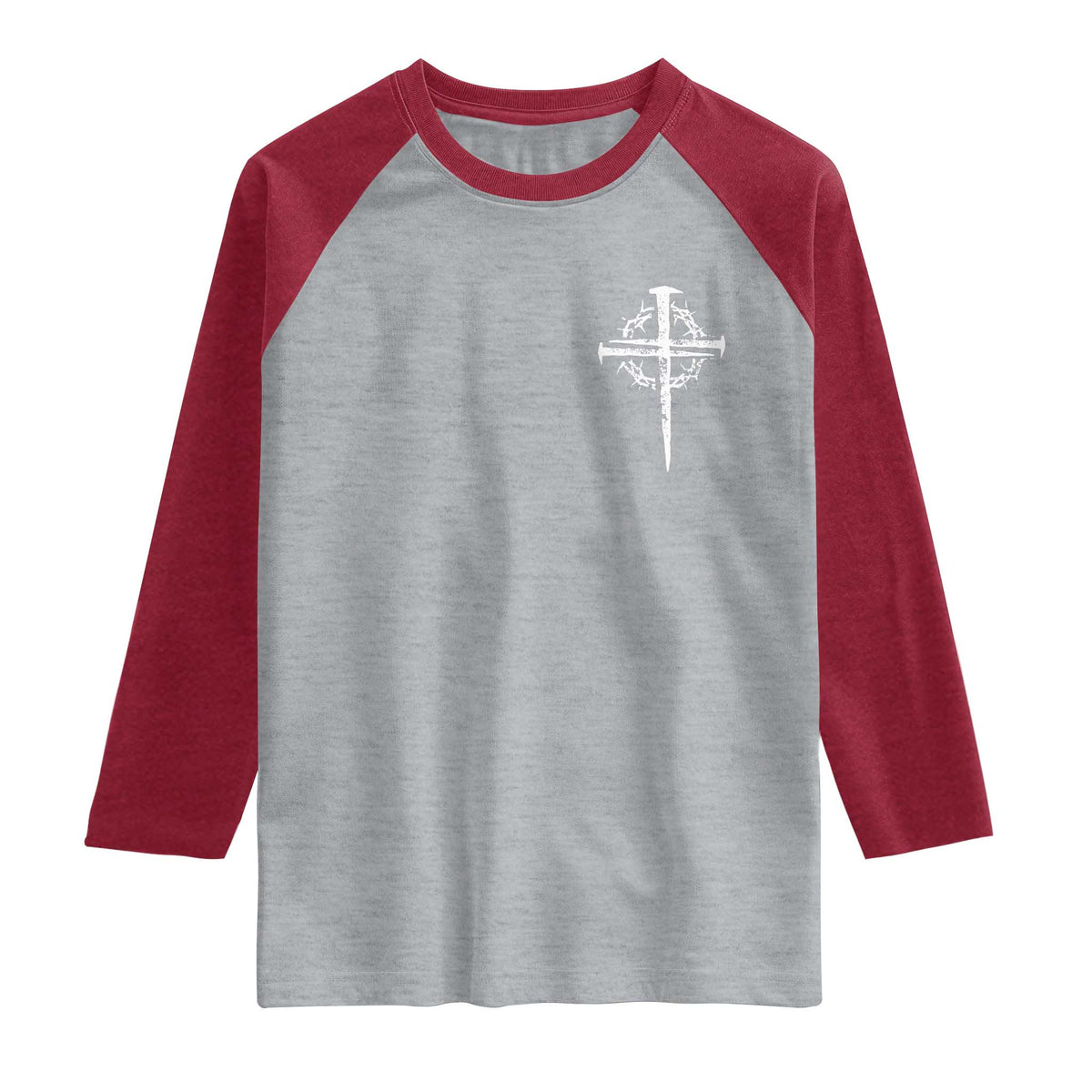 Christian Religious Jesus Shirt with Cross Logo Graphic Raglan Shirt TS11 Heather Gray Heather Red Print Your Wear