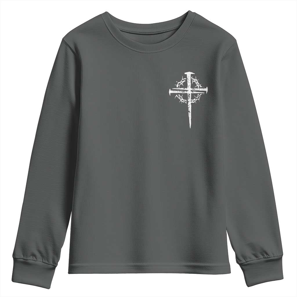 Christian Religious Jesus Shirt with Cross Logo Graphic Youth Sweatshirt TS11 Dark Heather Print Your Wear