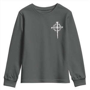 Christian Religious Jesus Shirt with Cross Logo Graphic Youth Sweatshirt TS11 Dark Heather Print Your Wear