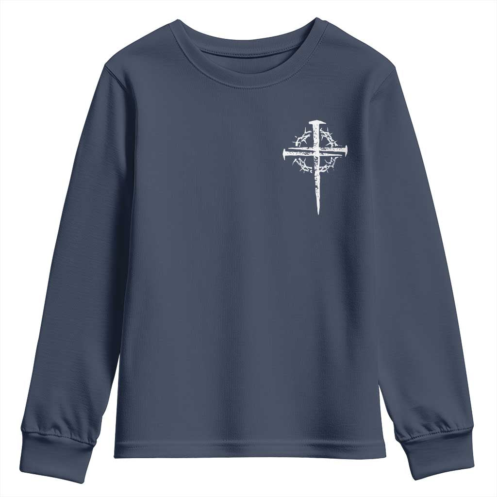 Christian Religious Jesus Shirt with Cross Logo Graphic Youth Sweatshirt TS11 Navy Print Your Wear