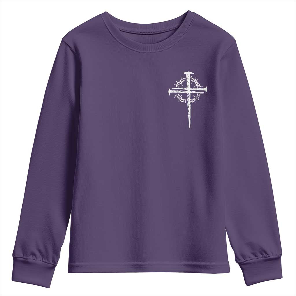 Christian Religious Jesus Shirt with Cross Logo Graphic Youth Sweatshirt TS11 Purple Print Your Wear