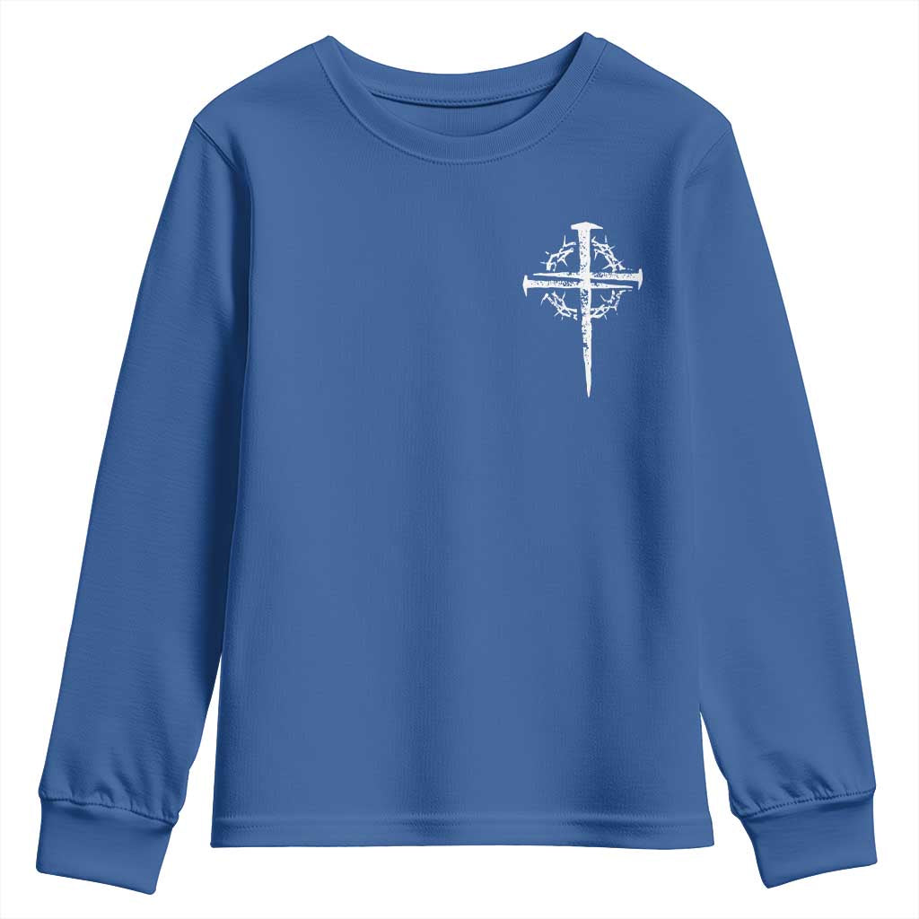 Christian Religious Jesus Shirt with Cross Logo Graphic Youth Sweatshirt TS11 Royal Blue Print Your Wear