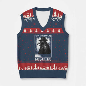 But Did You Try Leeches Plague Doctor V-Neck Knit Sweater Vest Funny Middle Age Black Death Gothic TS11 Navy Red Print Your Wear