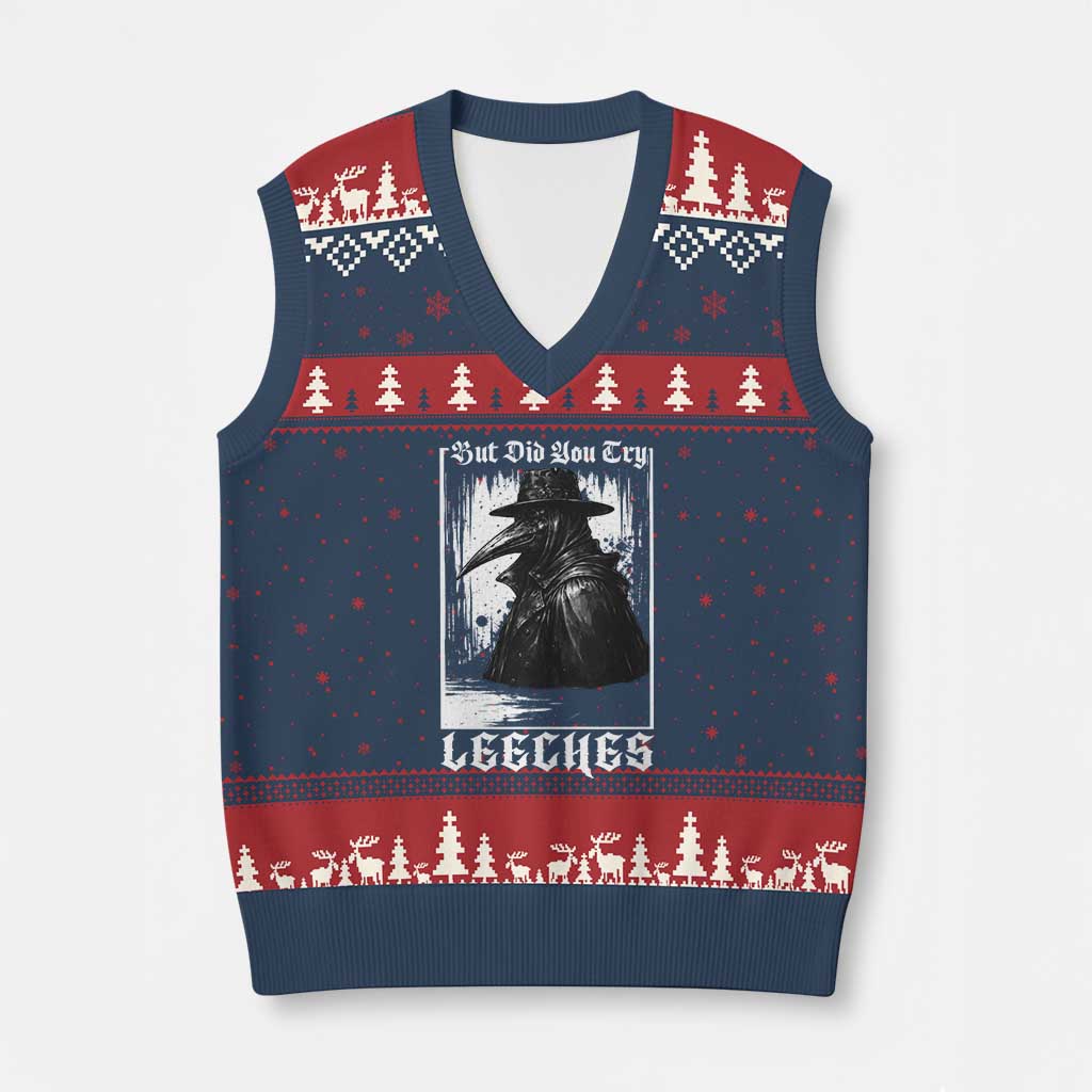But Did You Try Leeches Plague Doctor V-Neck Knit Sweater Vest Funny Middle Age Black Death Gothic TS11 Navy Red Print Your Wear