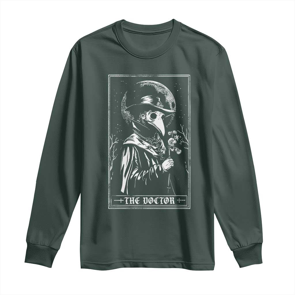 Plague Doctor Tarot Card Long Sleeve Shirt Horror Death Occult Satanic TS11 Dark Forest Green Print Your Wear