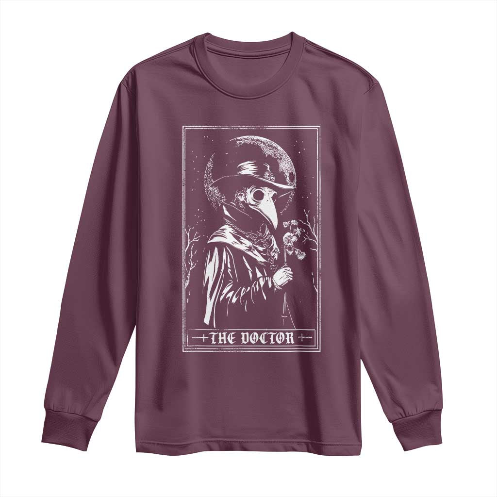 Plague Doctor Tarot Card Long Sleeve Shirt Horror Death Occult Satanic TS11 Maroon Print Your Wear