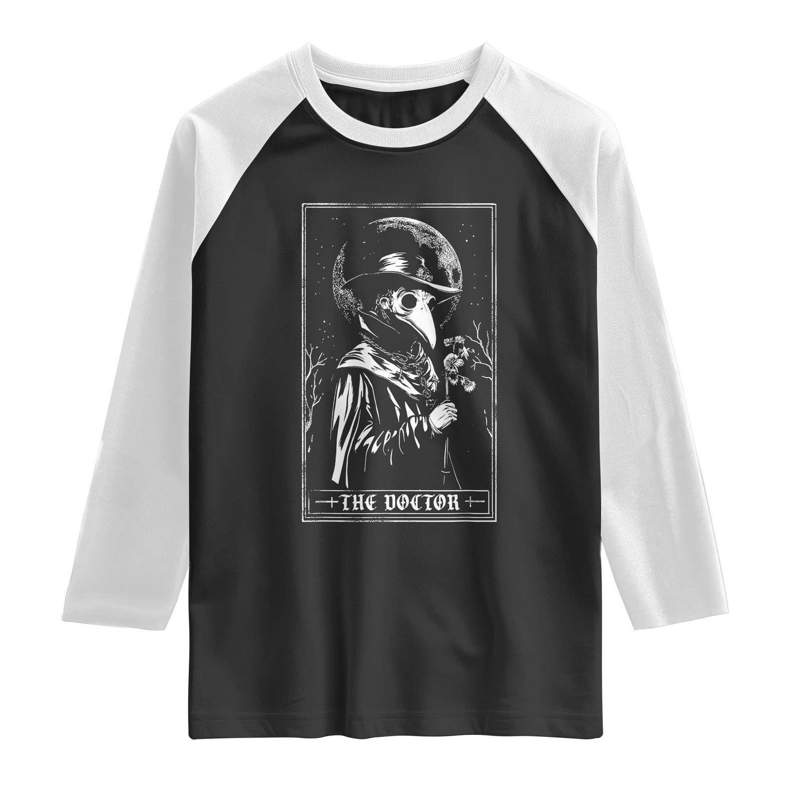 Plague Doctor Tarot Card Raglan Shirt Horror Death Occult Satanic TS11 Black White Print Your Wear