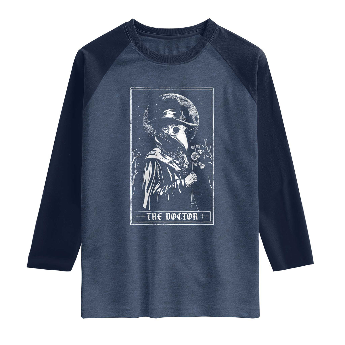 Plague Doctor Tarot Card Raglan Shirt Horror Death Occult Satanic TS11 Heather Denim Navy Print Your Wear