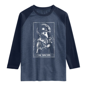Plague Doctor Tarot Card Raglan Shirt Horror Death Occult Satanic TS11 Heather Denim Navy Print Your Wear