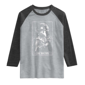 Plague Doctor Tarot Card Raglan Shirt Horror Death Occult Satanic TS11 Heather Gray Heather Charcoal Print Your Wear