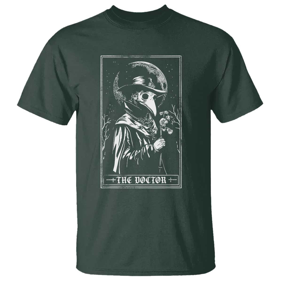 Plague Doctor Tarot Card T Shirt Horror Death Occult Satanic TS11 Dark Forest Green Print Your Wear