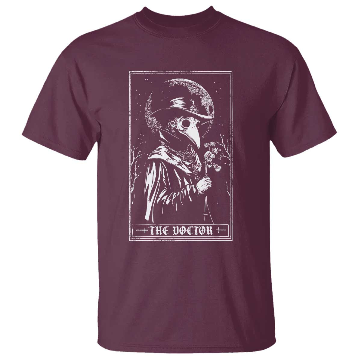 Plague Doctor Tarot Card T Shirt Horror Death Occult Satanic TS11 Maroon Print Your Wear